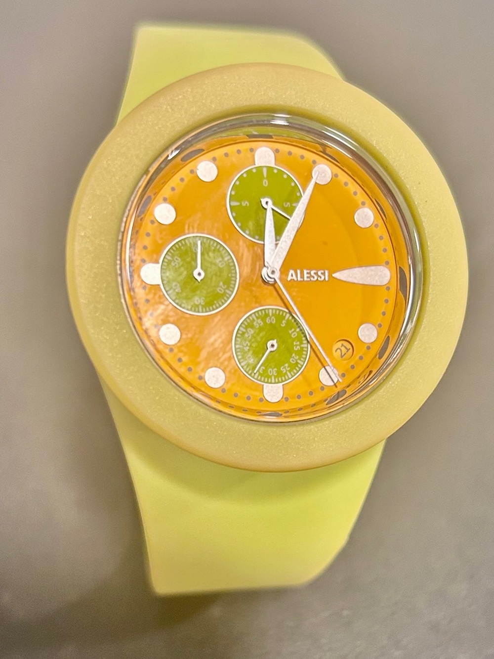 Alessi Yellow Silicone Watch with Silver Back